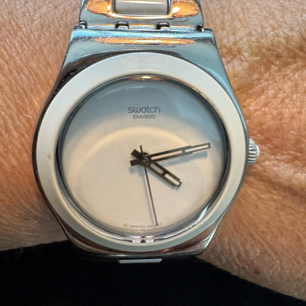 Swatch Silver and white Smartwatch with Sleek Design